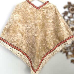 Vintage 70s Faux Fur Boho Poncho Cape